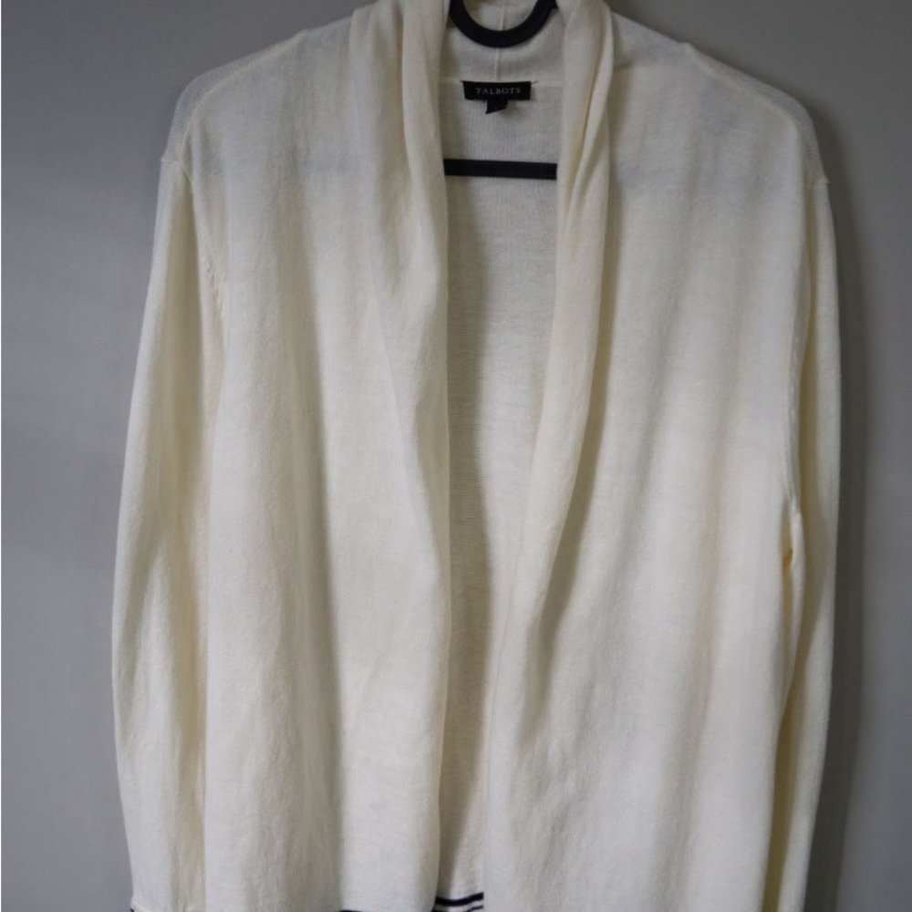 Talbots Cream Open Front Shawl Collar Cardigan